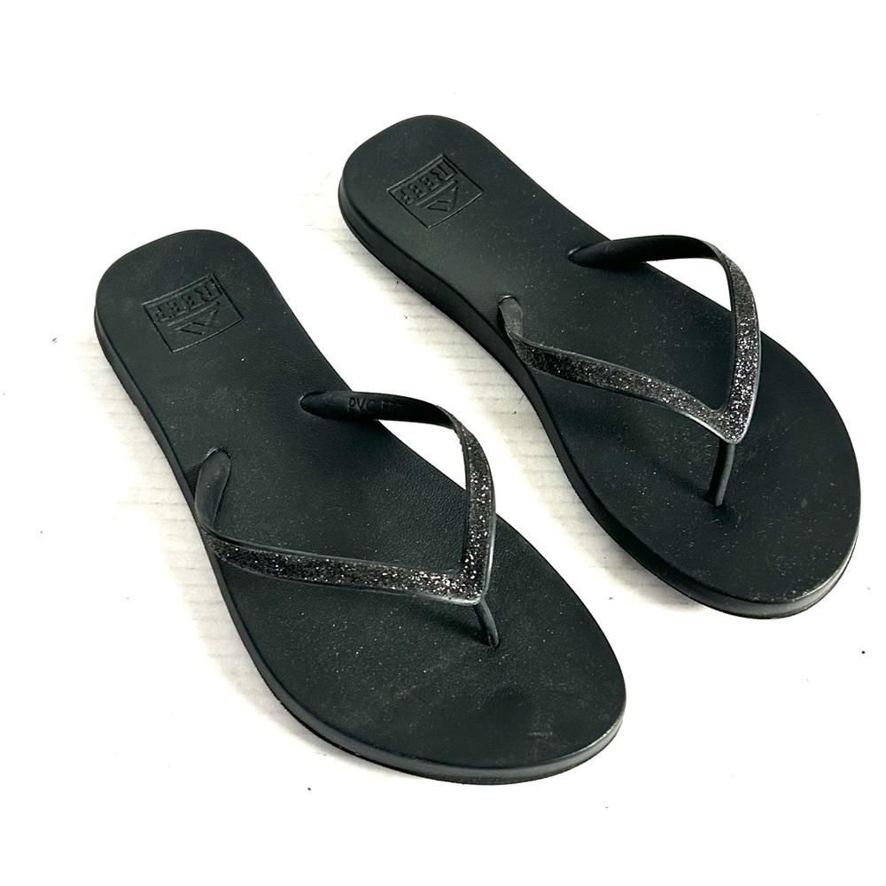 Reef Cushion Stargazer Sandal Flip Flop Black Glitter Womens Size L 8-9 PVC Free